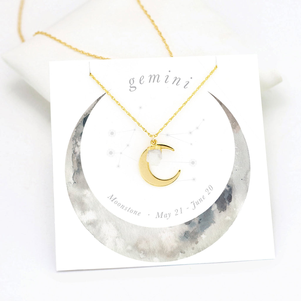 Celestial Moonstone Necklace, Gemini Necklace Gift, Zodiac Necklace, Crystal Necklace, Raw Moonstone, Sterling Silver Moon