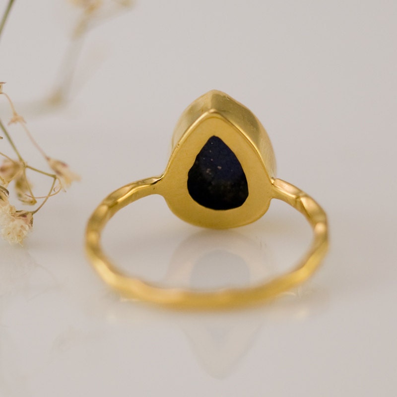 Blue Lapis Lazuli Ring Gold, September Birthstone Ring, Blue Stone Ring, Lapis Gemstone Ring, Stacking Ring, Handmade Tear Drop Ring