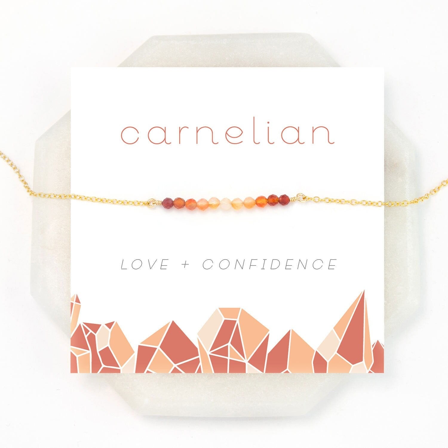 Delicate Carnelian Necklace, New Beginnings Gift, Ombre Orange Stone Gold Choker, Crystal Beaded Necklace, Fresh Start Gift for Her
