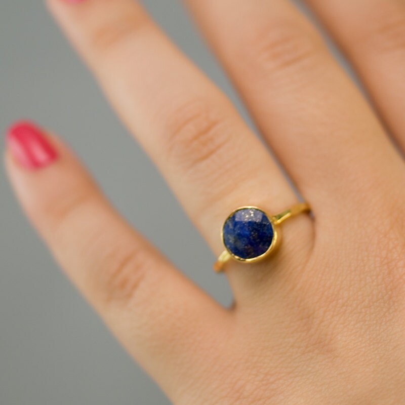 Navy Blue Lapis Ring Gold, September Birthstone Ring, Lapis Lazuli Gemstone Ring, Stacking Ring, Gold Vermeil Ring, Cocktail Ring