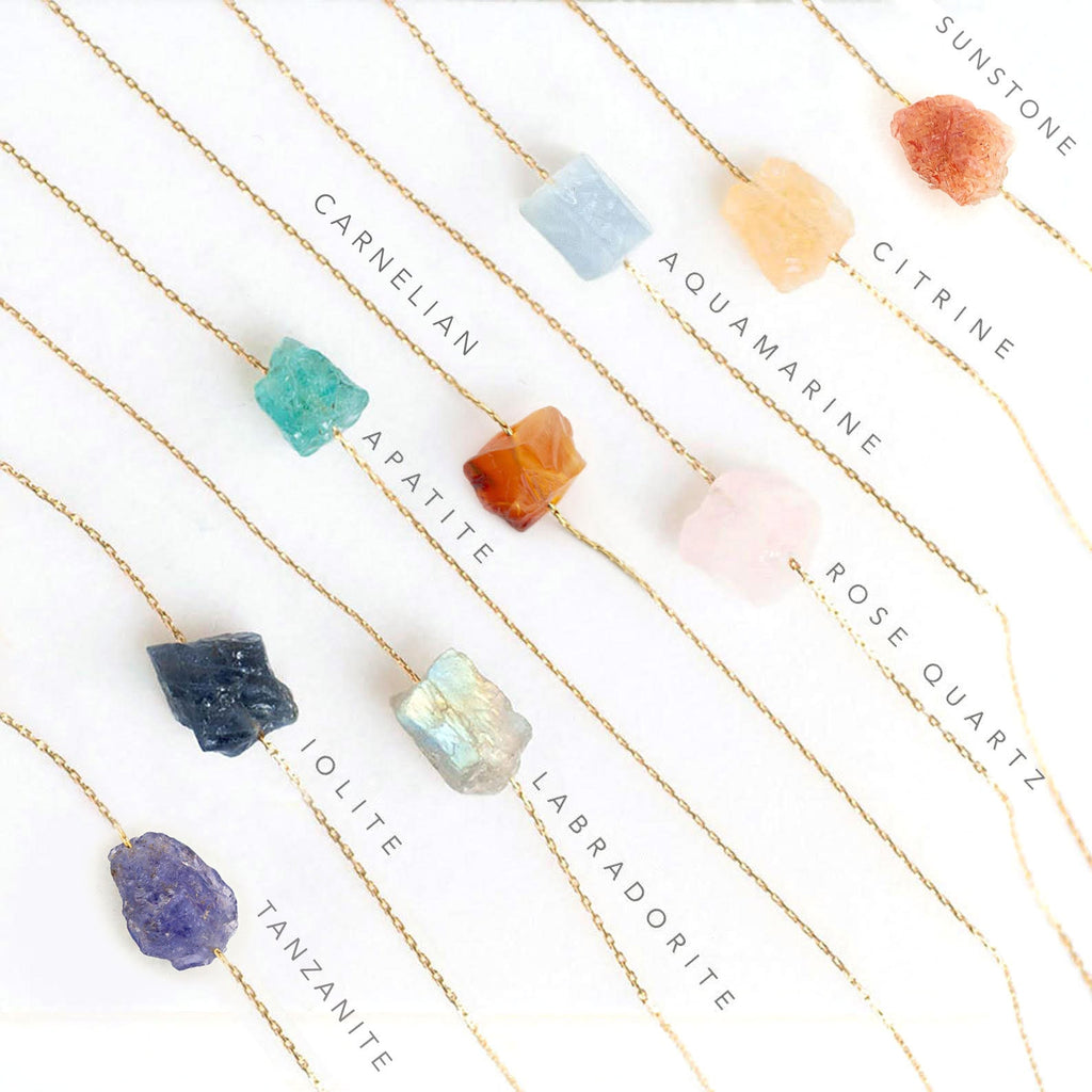 Natural Raw Crystal Necklace, Rose Gold Chains, Rough Crystals, Minimal Stone Choker, Layering Necklace, Aquamarine March Birthstone Gift
