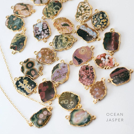 Ocean Jasper Necklace, Natural Crystal Gemstone Necklace, Unique Gemstone Choker, Gem Slice Necklace, Gift Necklace on Card, Birthday Gifts