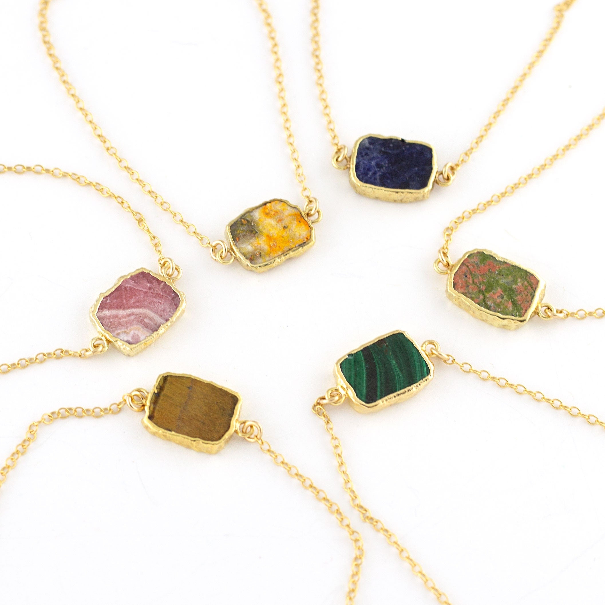 Ocean Jasper Necklace, Natural Crystal Gemstone Necklace, Unique Gemstone Choker, Gem Slice Necklace, Gift Necklace on Card, Birthday Gifts