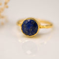Navy Blue Lapis Ring Gold, September Birthstone Ring, Lapis Lazuli Gemstone Ring, Stacking Ring, Gold Vermeil Ring, Cocktail Ring