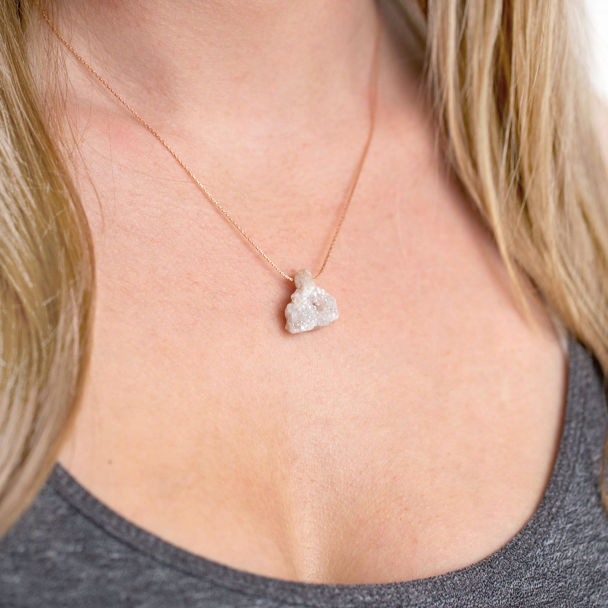 Raw Aquamarine Necklace, March Birthstone Necklace, Throat Chakra Crystal Rough Gemstone, Boho Style