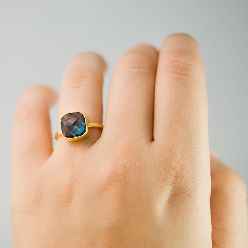 London Blue Topaz Stacking Ring - Bezel Ring - Topaz Quartz - Gemstone Ring- Gold Ring - December Birthstone