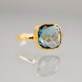 London Blue Topaz Stacking Ring - Bezel Ring - Topaz Quartz - Gemstone Ring- Gold Ring - December Birthstone