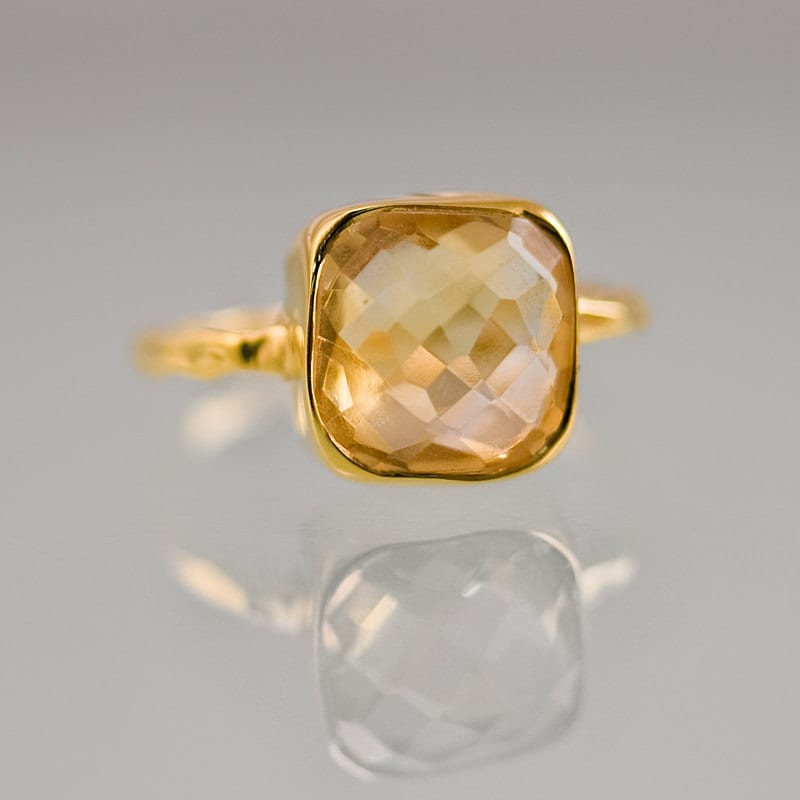 Yellow Citrine Ring Gold, November Birthstone Ring, Square Stone Ring, Gemstone Ring, Stacking Ring, Cocktail Ring, Birthday Gift