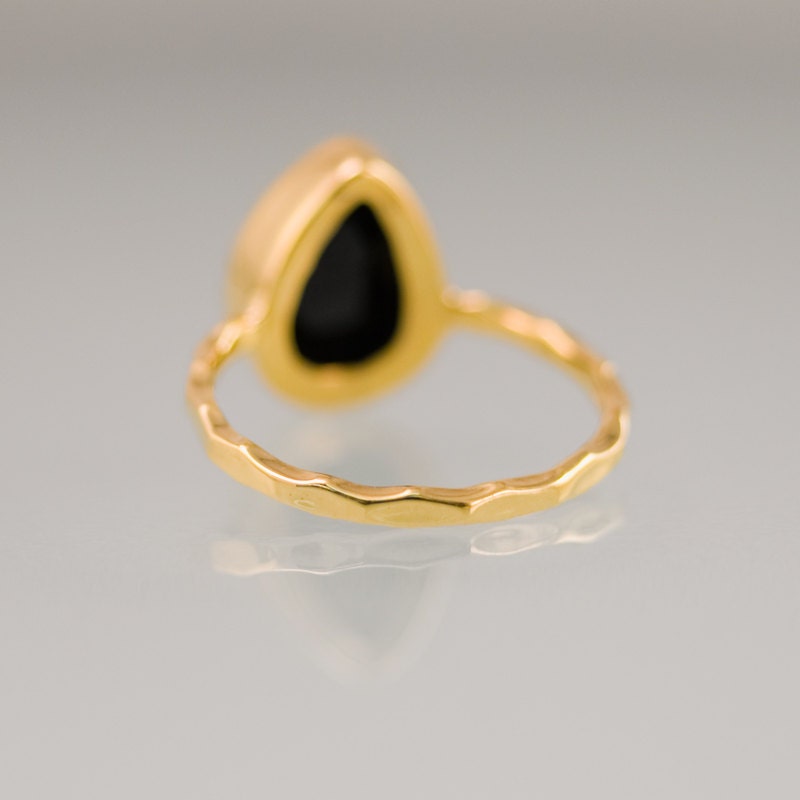 Black Onyx Ring Gold, Solitaire Gemstone Ring, Stacking Ring, Black Stone Ring, Tear Drop Ring, Statement Ring, Gift For Her