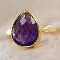 Purple Amethyst Ring Gold - February Birthstone Ring - Purple Gemstone Ring - Stacking Ring - Gold Ring - Tear Drop Ring