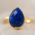 Blue Lapis Lazuli Ring Gold, September Birthstone Ring, Blue Stone Ring, Lapis Gemstone Ring, Stacking Ring, Handmade Tear Drop Ring