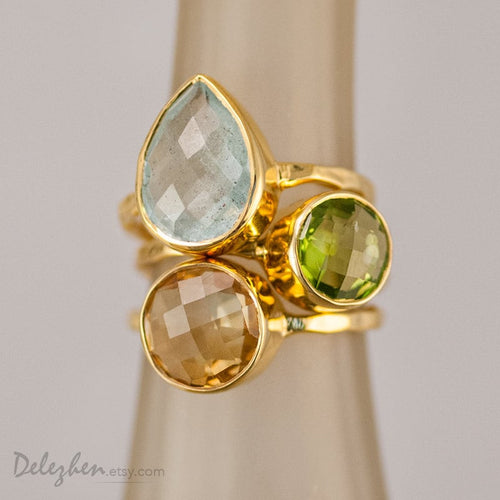 Aquamarine ring Gold - March Birthstone Ring - Solitaire Stone Ring - Stacking Ring - Gold Vermeil Ring - Tear Drop Ring