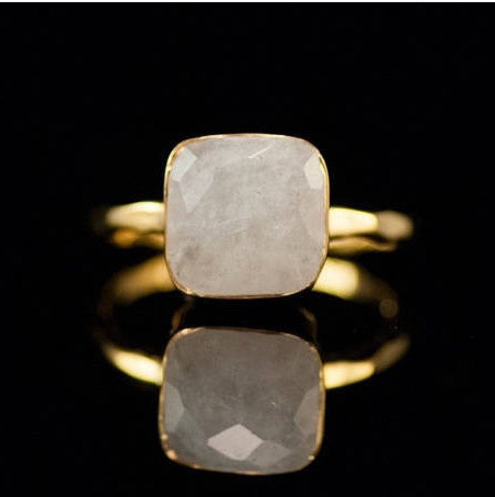 White Moonstone Ring Gold - June Birthstone Ring - Gemstone Ring - Gold Ring - Bezel Set Ring, Summer Jewelry, Statement Ring, 9mm Solitaire