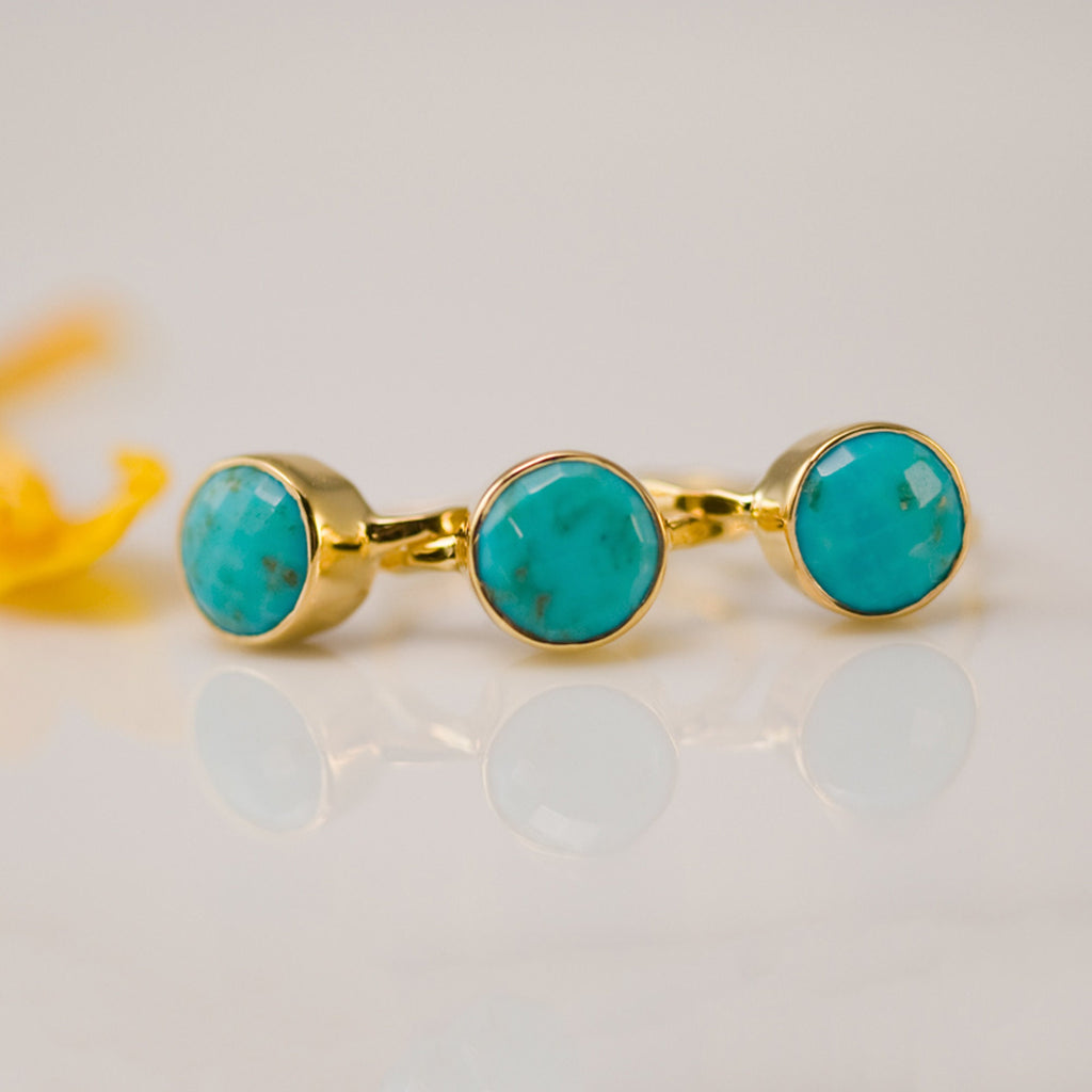 Turquoise Ring Gold, December Birthstone Ring, Gemstone Ring, Stacking Ring, Cushion Cut Ring, Stone Ring, 9mm Stone ring, Summer Jewelry