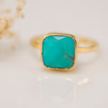 Turquoise Ring Gold, December Birthstone Ring, Gemstone Ring, Stacking Ring, Cushion Cut Ring, Stone Ring, 9mm Stone ring, Summer Jewelry
