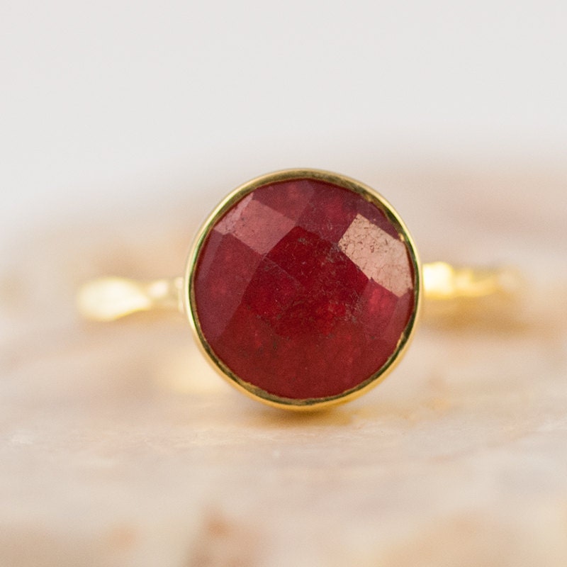 Round Gold Ruby Ring - July Birthstone Ring - Solitaire Ring - Stackable Stone Ring - Stacking Ring - Gold Ring- Round Ring