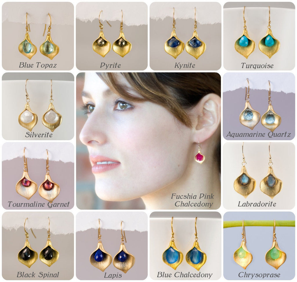Labradorite Earrings - Calla Lily Earrings - Gold Earrings - Nature Inspired Jewelry