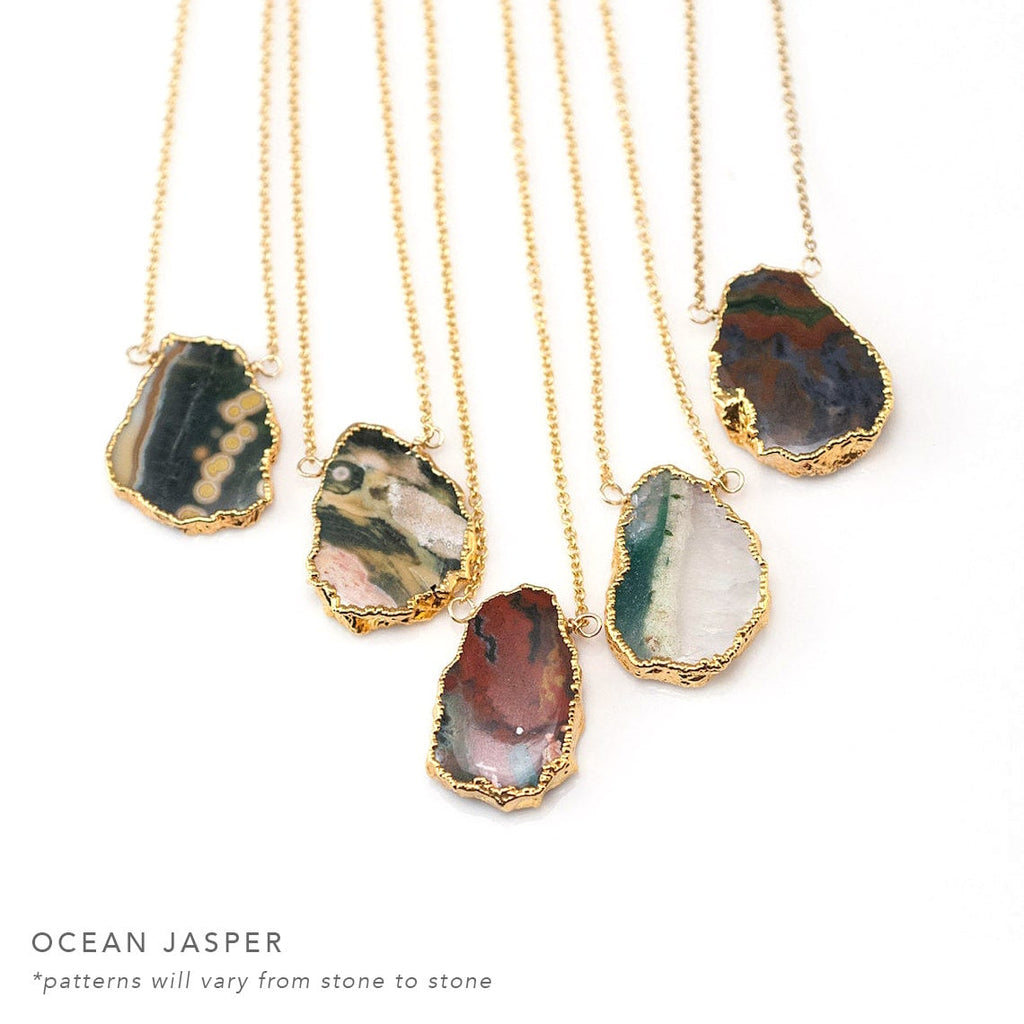 Opal Gemstone Slice Pendant, Dendrite Opal Gold Filled Chain, Marble Necklace, Minimalist Natural Stone, Layering Necklace Boho Gift for Her