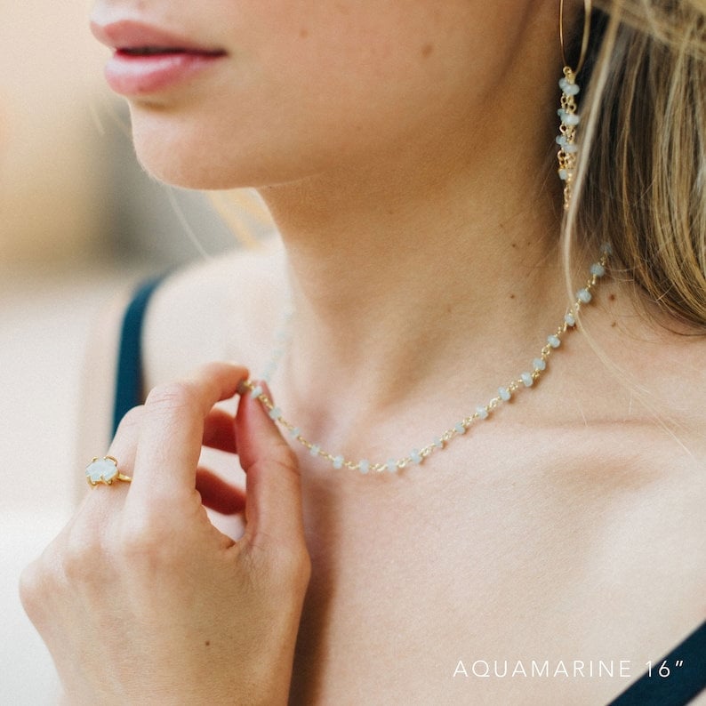 Real Opal Necklace, Toggle Clasp October Birthstone Necklace, Beaded Rosary Chain Layering Choker, Summer Jewelry Trends, Genuine Gemstones