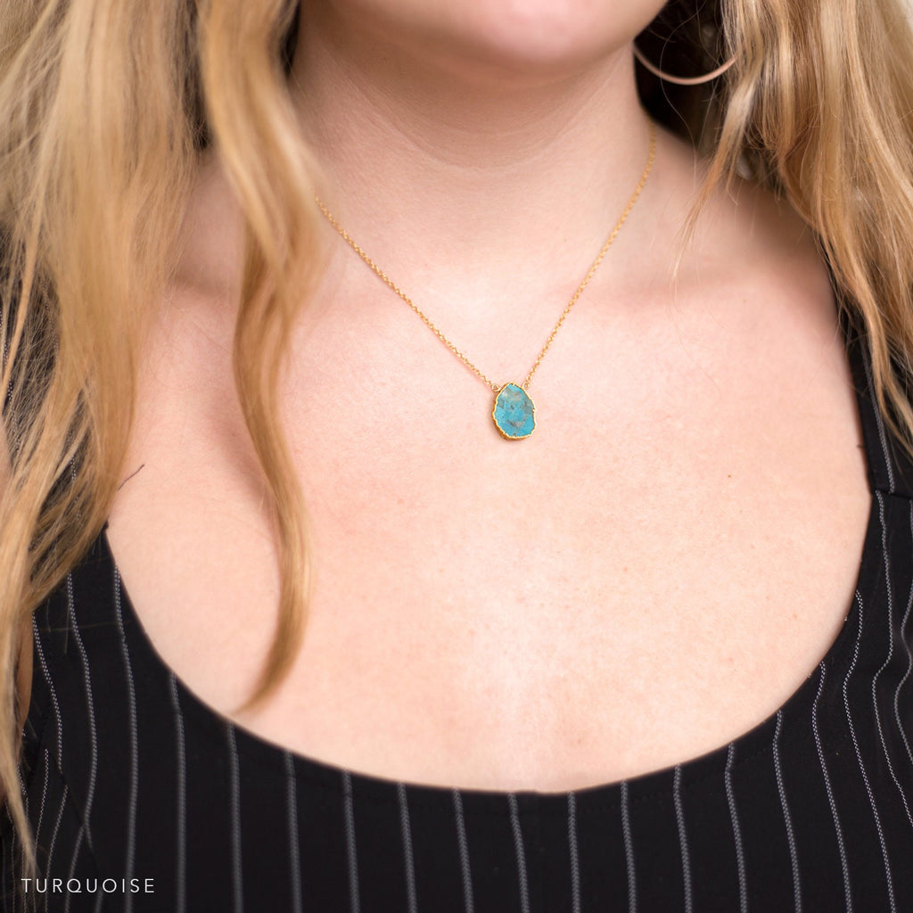 Opal Gemstone Slice Pendant, Dendrite Opal Gold Filled Chain, Marble Necklace, Minimalist Natural Stone, Layering Necklace Boho Gift for Her