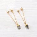 Raw Diamond Chain Stud Earrings, Gold Filled Herkimer Diamond Hoop Chain, Minimalist Jewelry, Gemstone Stud Drop Earrings, Bridesmaid Gift