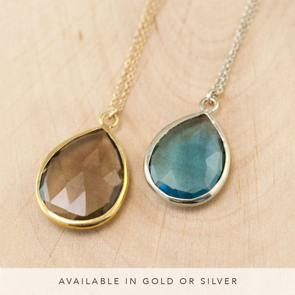London Blue Topaz Necklace, December Birthstone Necklace, Keepsake Gift for Sister, Minimalist Tear Drop Stone, Handmade Something Blue Gift