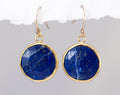 Blue Lapis Lazuli Crystal Earrings, September Birthstone Earrings, Round Gemstone Earrings, Gold Dangle Drop Sapphire Genuine Gemstone Gift