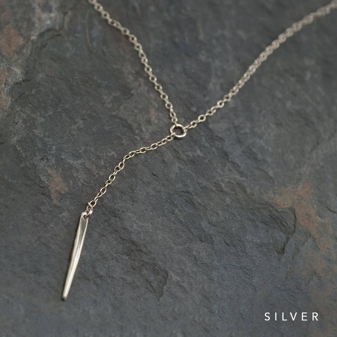 Dainty Rose Gold Lariat, Simple Layering Necklace, Gift for Her, Spike Necklace, Delicate Y Necklace, Bar Drop Necklace, Minimalist Jewelry