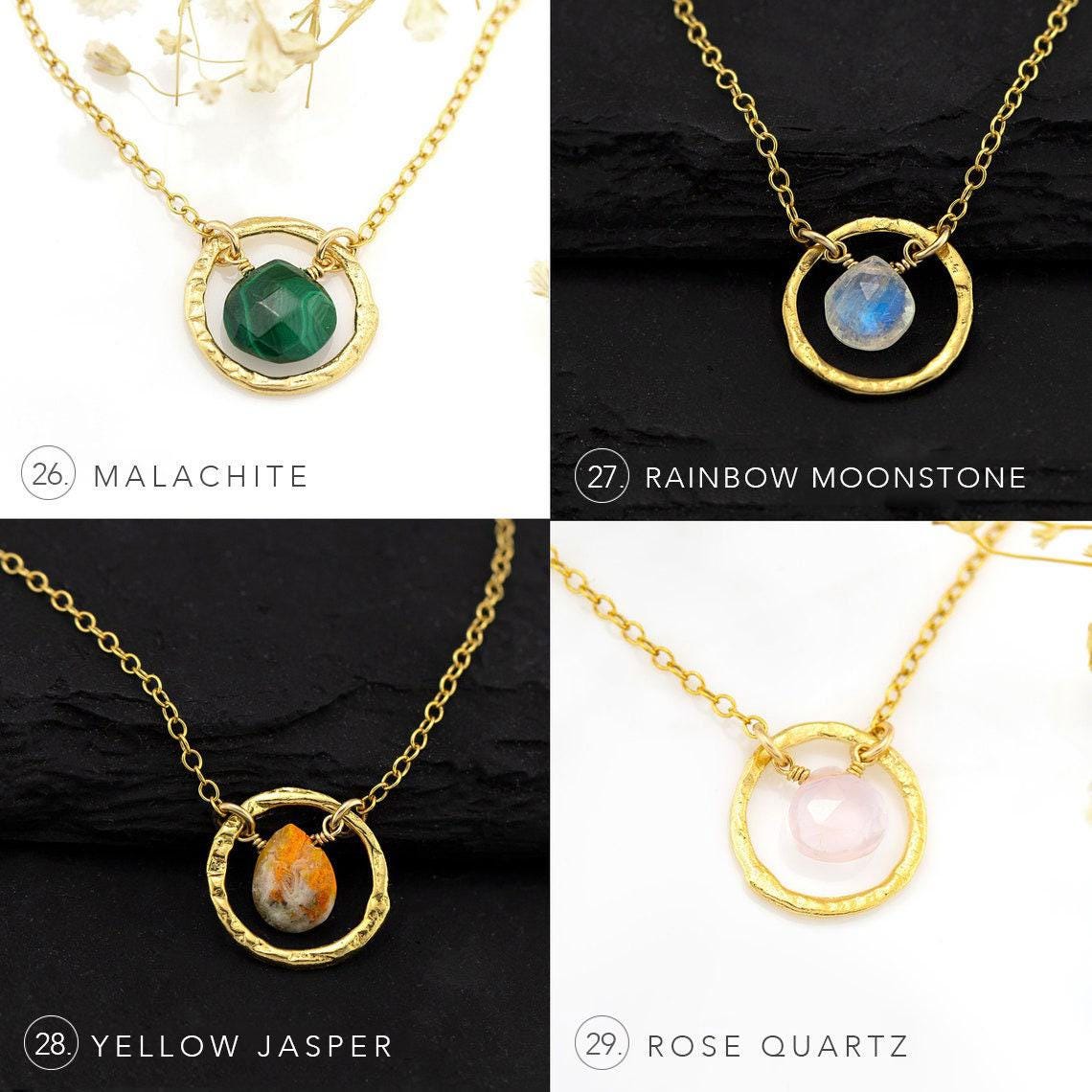 Emerald Drop Pendant, Genuine Gemstone Circle Charm Necklace, May Birthstone Gift, Dainty Layering Necklace, Birthday Christmas Gift for Her