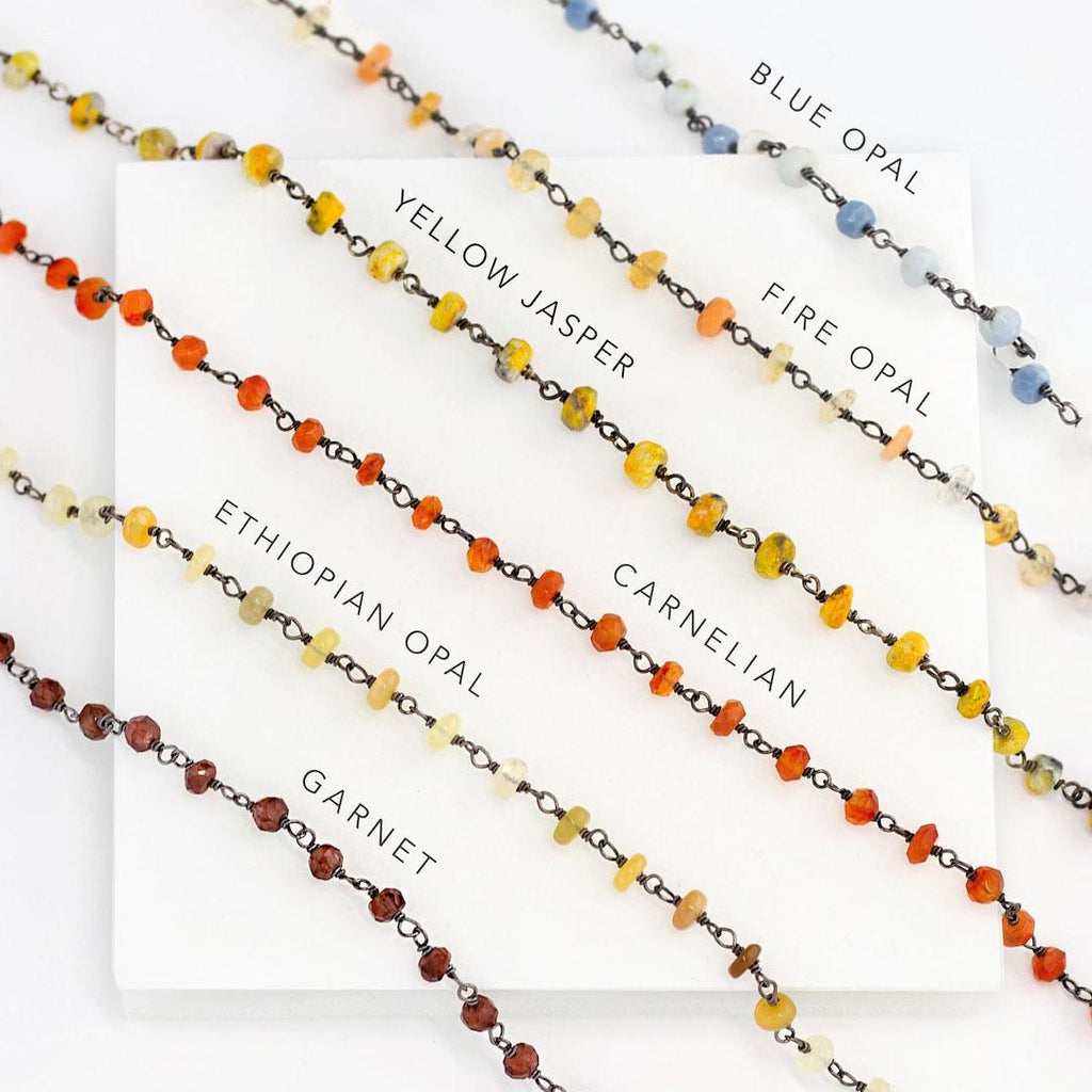 Beaded Gemstone Chain Necklace, Black Silver Jewelry, Layering Necklace, Dainty Bracelet, Birthstone Jewelry Gifts, Celestial Rosary Chains