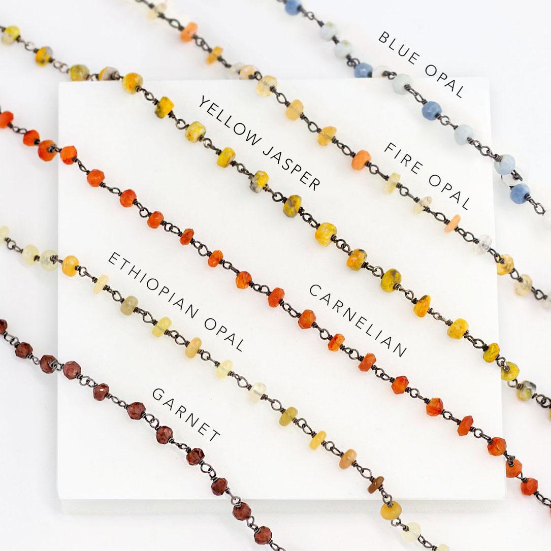 Beaded Gemstone Chain Necklace, Black Silver Jewelry, Layering Necklace, Dainty Bracelet, Birthstone Jewelry Gifts, Celestial Rosary Chains