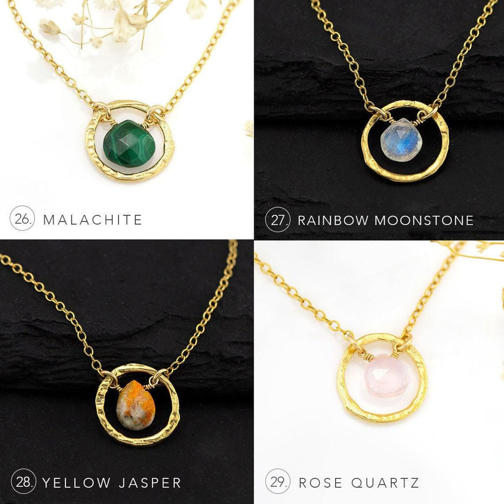 Solitaire Birthstone Necklaces, Genuine Gemstone Drop Circle Charm Necklace, Personalized Tiny Crystal Pendant, Simple Bridesmaid Gifts