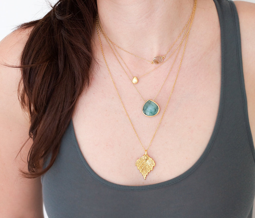Mint Green Chrysoprase Necklace, Gold Necklace, Gemstone Necklace, Layering Necklace, Stone Pendant, Boho Jewelry, Gold Framed Stone