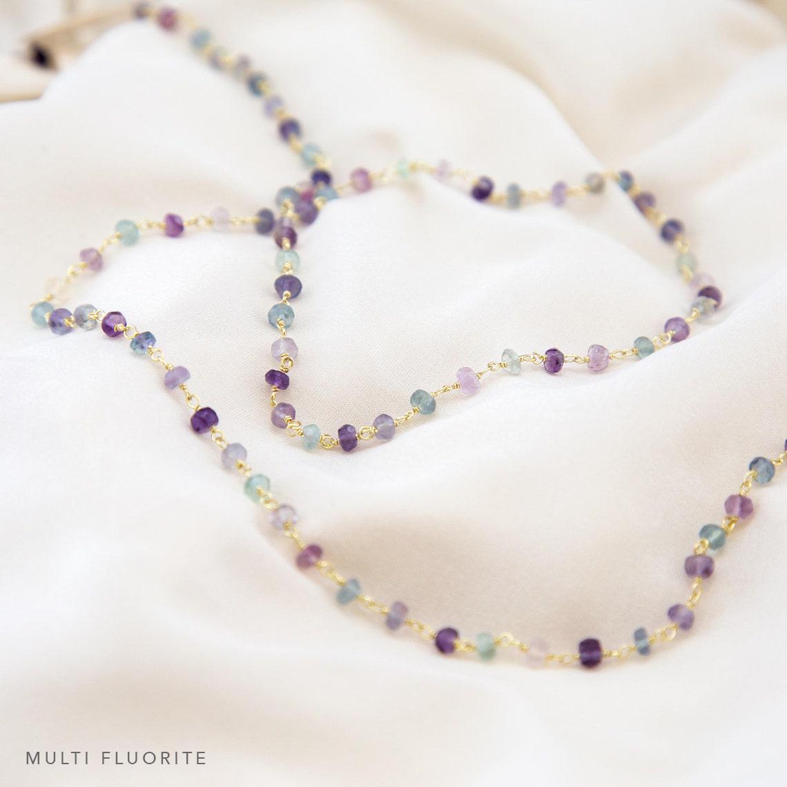 Natural Beaded Opal Chains, Wire Wrapped Gemstone Crystal Necklace, Colorful Beaded Layering Choker, Birthstone Jewelry Gift, Blue Opal Gold