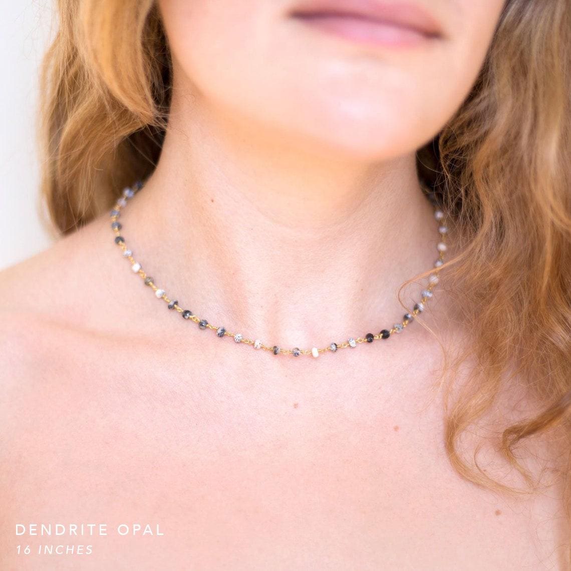 Natural Beaded Opal Chains, Wire Wrapped Gemstone Crystal Necklace, Colorful Beaded Layering Choker, Birthstone Jewelry Gift, Blue Opal Gold