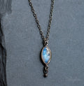 Marquise Rainbow Moonstone Necklace, June Birthstone, Black Silver, Moonstone Pendant, Small Stone, Everyday Necklace, Celestial Gift