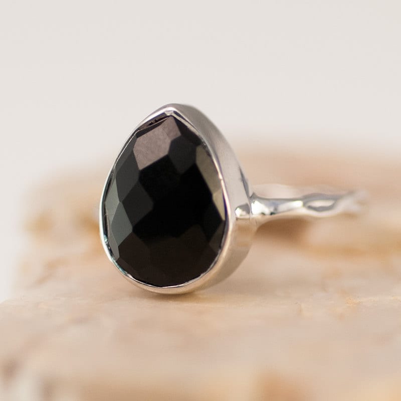 Black Onyx Ring Gold, Solitaire Gemstone Ring, Stacking Ring, Black Stone Ring, Tear Drop Ring, Statement Ring, Gift For Her