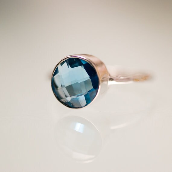 London Blue Topaz Ring Gold - December Birthstone Ring - Solitaire Ring - Stackable Stone Ring - Gold Ring - Round Ring