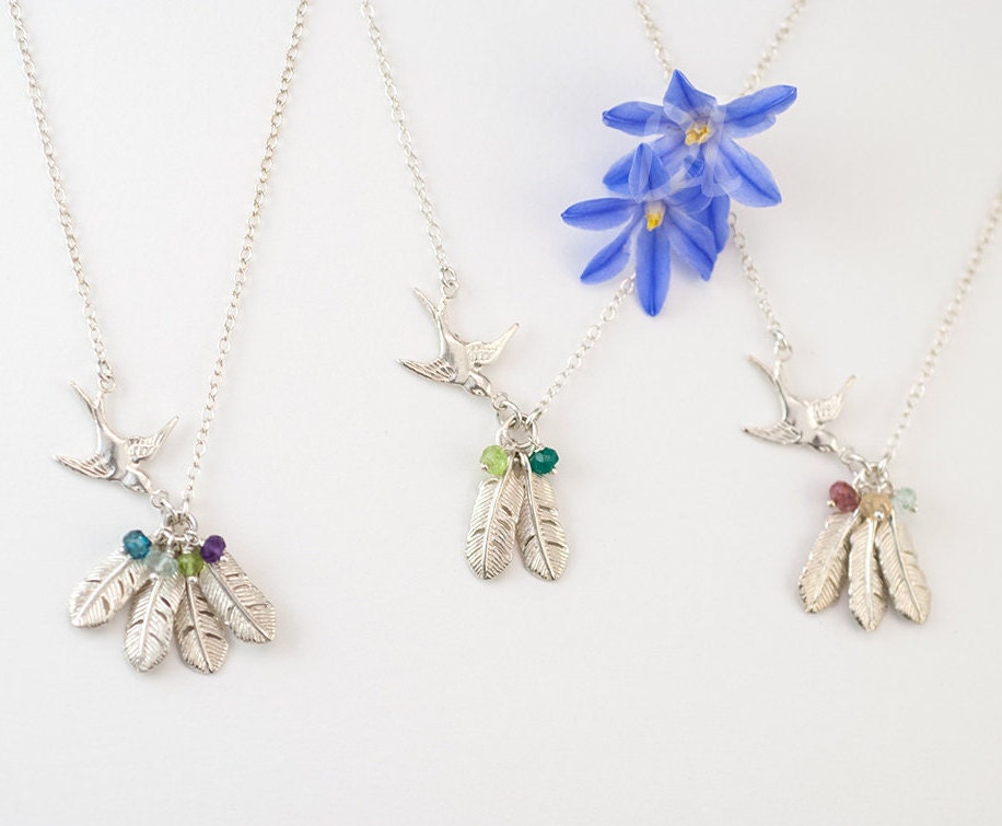 Personalized Birthstone Bird and Feather Necklace, Family Necklace, Mama Bird, Customized Jewelry, Mommy Necklace, Unique Gift for New Mom