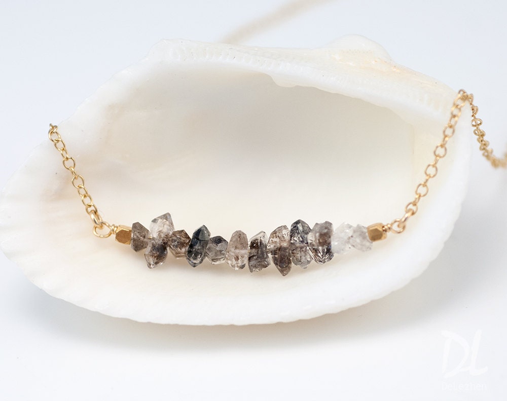 Herkimer Diamond Bar Necklace, Bridesmaid Gift, Raw Diamond Necklace, Natural Gemstone Necklace, Layering Necklace, Beaded Necklace, NK-RB