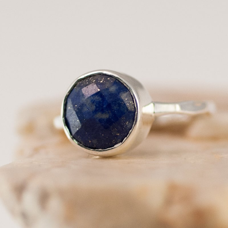 Navy Blue Lapis Ring Gold, September Birthstone Ring, Lapis Lazuli Gemstone Ring, Stacking Ring, Gold Vermeil Ring, Cocktail Ring